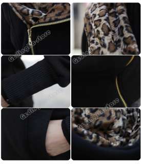 Leopard Fleece Hoodie Sweatshirt Jacket Coat Warm Sweater Outerwear 