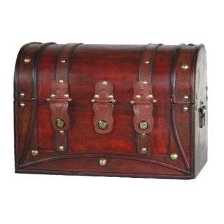 Antique Style Round Top Wood Trunk with straps