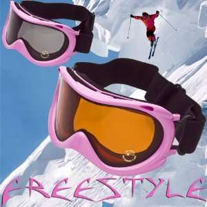  FREESTYLE Ski Snowboarding Goggles, PINK Frame, Double 