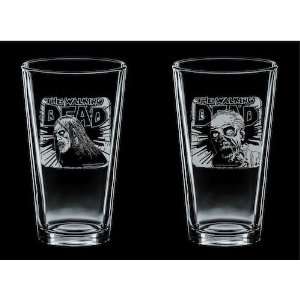   Etched Pint 2 Glass Set Fresh Meat & Rise and Feed