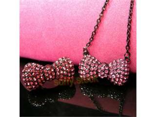 New Pink HelloKitty Headwear Bow Necklace Ring set C30  