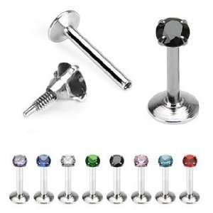 Surgical Steel Internally Threaded Labret with 3mm Prong Set Green Gem 