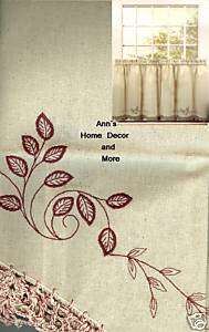Acadia Beige Red Embroidered Kitchen Curtains Tier Set 076389937152 