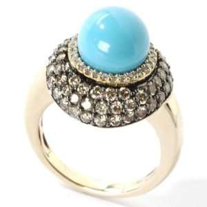  14K Gold Turquoise, Chocolate Diamond & White Diamond Ring 