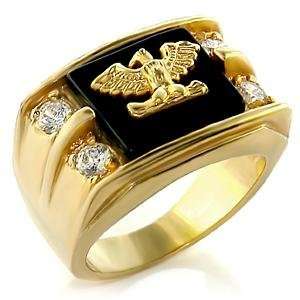   10 Eagle Jet Black Semi Precious Brass Gold Plated Ring AM Jewelry