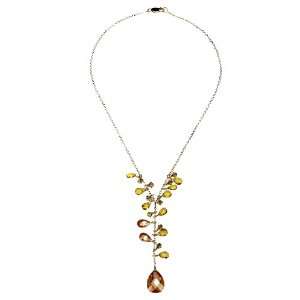  Sun Jewelry Gold Chain w/ Gold and Peach Crystal Drops 