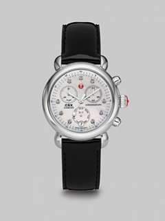   Steel Diamond Marker Chronograph Watch/Black Patent Leather Strap