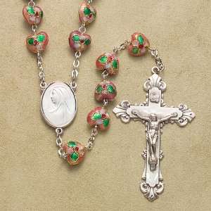 Sterling Silver Rosary Rosaries Catholic Pink Cloisonne Enamel Heart 