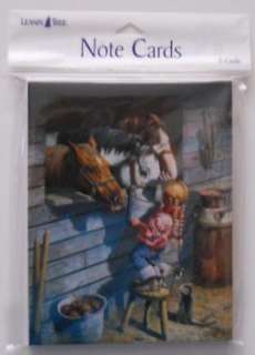 Leanin Tree Note Cards Little Girl Feeding Horses Cat  