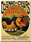 French Advertising Sign Cognac & Eggs Oeufs Rooster Liqueurs Liquors