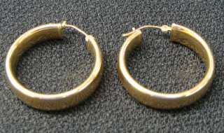 14K YELLOW GOLD WIDE LOOP EARRINGS 1 INCH LENGTH 6 MM WIDE SMOOTH 