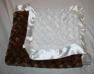   ROSE Faux Fur Satin Brown White Baby Blanket Luxury Linens  