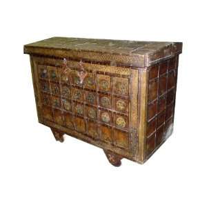 Huge Antique Hope Chest Decorative Brass Dowry Chest on Wheels from 