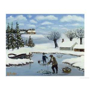  Ice Fishing Giclee Poster Print