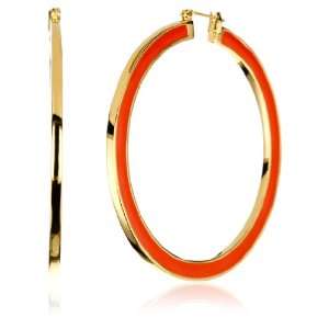  Trina Turk 50mm Enamel Gold and Orange Hoop Earrings 