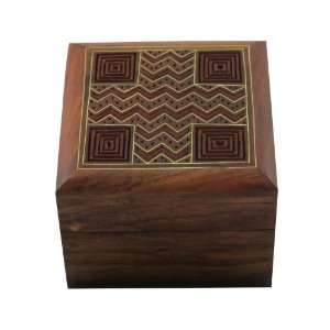  Indian Handmade Wooden Jewellery Box with Brass Inlay design 