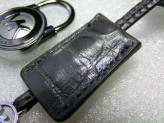 New Michael Kors Silver MK Logo Pad Lock & Key with Gray Croc Leather 