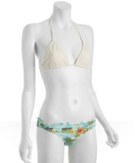 OndadeMar aqua solid and printed halter bikini  