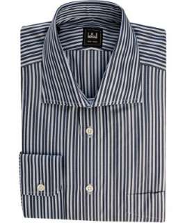 Ike Behar Black Label blue stripe spread collar dress shirt   