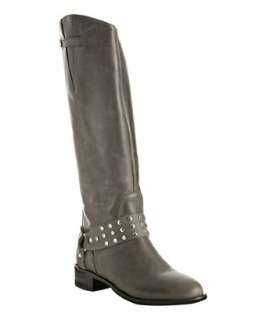 Charles David grey distressed leather Rider studded boots   