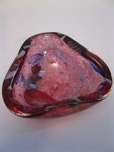 Vintage Murano Cranberry/Pink Ribbon Art Glass Candy Bowl/Dish/Ring 
