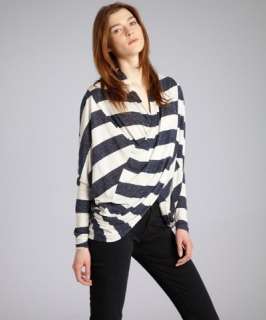 Wyatt blue and beige striped jersey crossover top