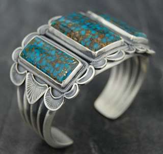 Navajo Kirk Smith Silver Turquoise 3 Stone Bracelet  