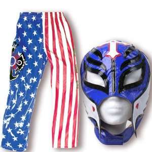 WWE Rey Mysterio 1st Series Blue Replica Kid Size Mask & American Flag 