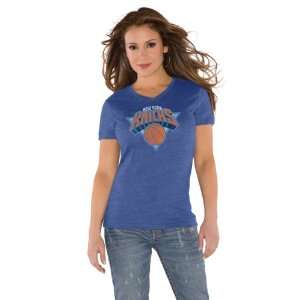 New York Knicks Royal Womens Primary Logo Tri Blend V Neck T Shirt 