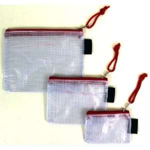  Set of Three Mesh Storage Plastic Bags with Red Zipper 