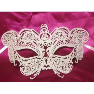  White Glitter Cat Laser Cut Metal Venetian Masquerade Mask 
