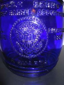 COBALT BLUE GLASS APOTHECARY COOKIE JAR Uncle Ezras Cracker Barrel w 