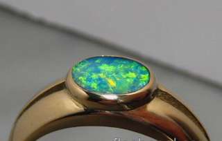 Brilliant Electric Green Solid OPAL Mens RING 14k GOLD  