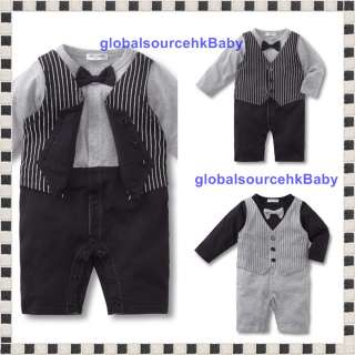 Baby Boy Wedding Party Tuxedo Suit Bowtie Romper Onesie Bodysuit (3 