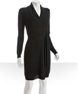 Marc New York black wool blend belted v neck sweater dress   