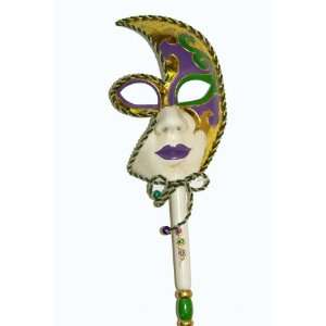  Decor Mardi Gras Venetian Half Face Mask with Stick   Gold 