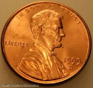 Lincoln Cent 1999 D Uncirculated Red BU Penny US Coins  