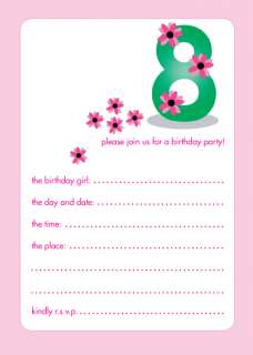 Pack of 10 Childrens Birthday Party Invitations, 8 Years Old Girl 