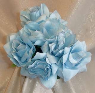 84 OPEN ROSES ~ LIGHT BLUE ~ Soft Silk Wedding Flowers Bouquets Bridal 