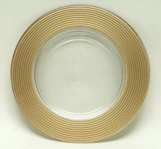 Set of 4 Gold Painted Rim Glass Charger Plates New 088235936301 