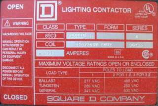 Square D 8903 PBQ11B 3 Pole 100 Amp Lighting Contactor  