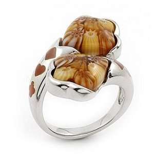  Brown Tulip Murano Glass Millefiori Sterling Silver Ring 