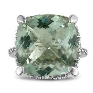  11ct Green Amethyst and Diamond Ring Set in Sterling Silver Jewelry