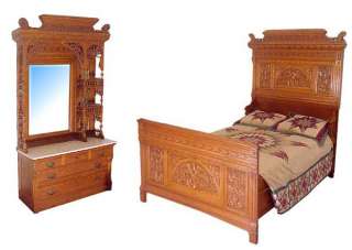 5043 Beautiful Walnut Eastlake Style Bed & Dresser  