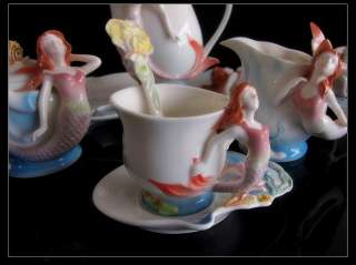 Mermaid Entire Coffee Tea Set Cup/Saucer/Creamer/Sugar Bowl/Pot 