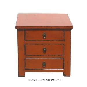  Orange Three Drawers Nightstand End Table Cabinet