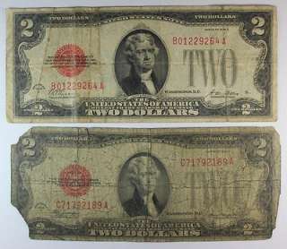 1928 Lot of 4 Red Seal $2 Two Dollar Bill US Note Legal Tender Free 