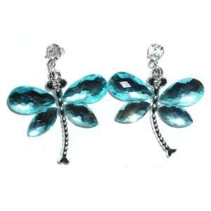  Aqua Glass Dragonfly Pierced Earrings Jewelry