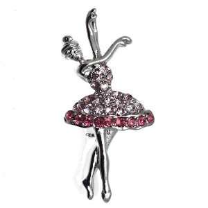  ALLEGRA Silver Tone Pink Crystal Ballerina Brooch Jewelry