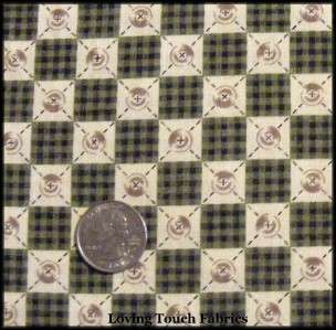 OOP Sewing Theme Buttons Gingham Fabric FQ 18 x 22  